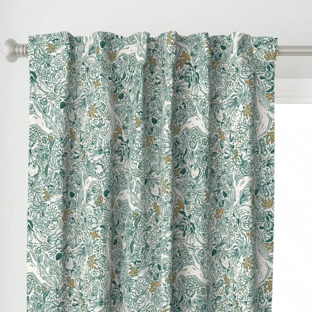 Maximalist Coastal Ocean Curtain Panel - Teal alternate view