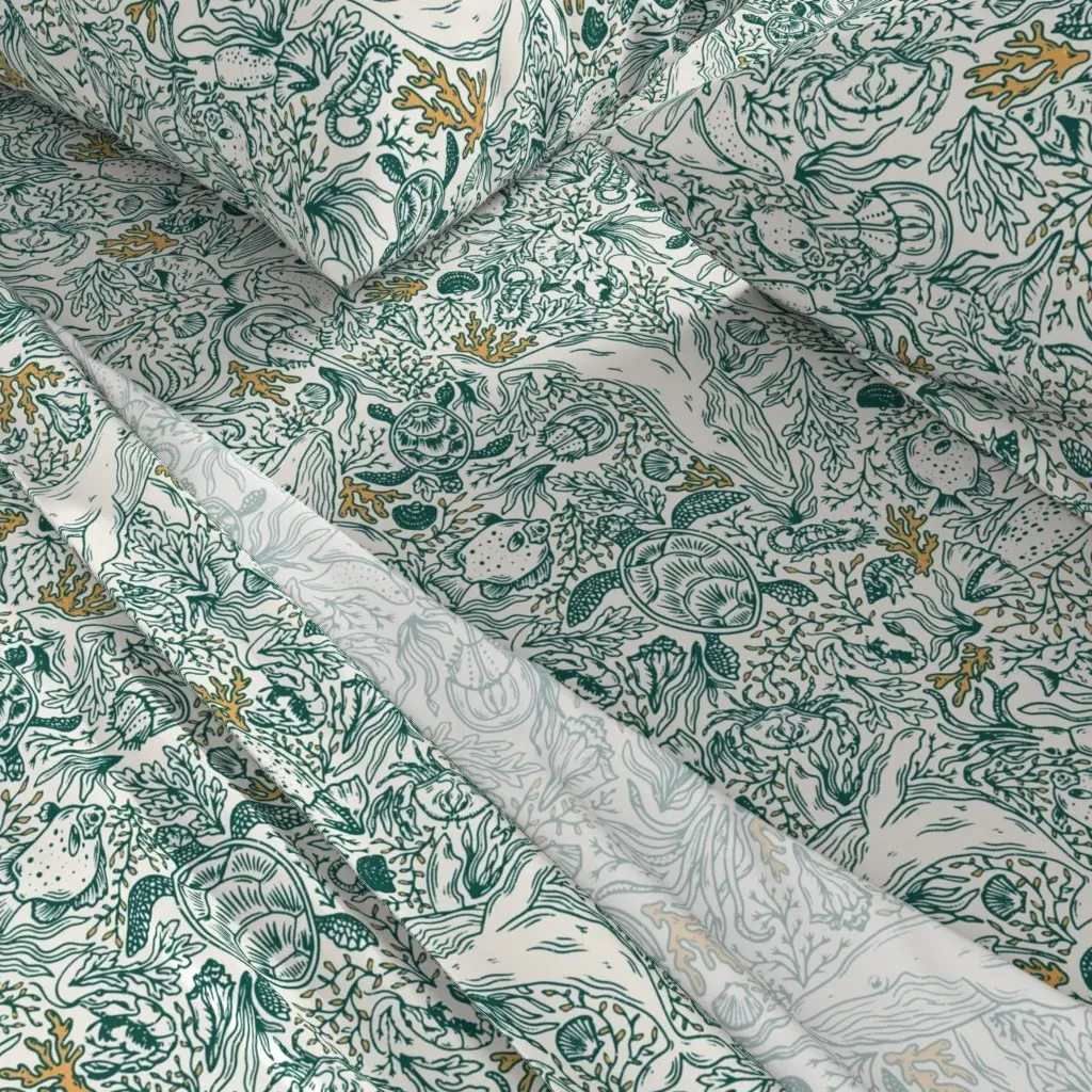 Maximalist Coastal Ocean Life Twin XL Sheet Set - Teal alternate view
