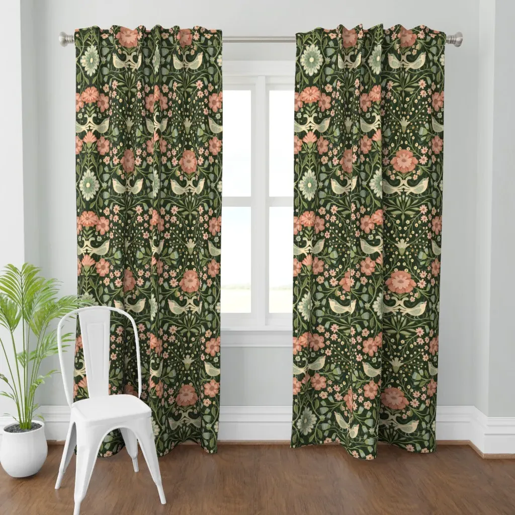 Maximalist Floral Birds Curtain Panel - Dusty Rose product