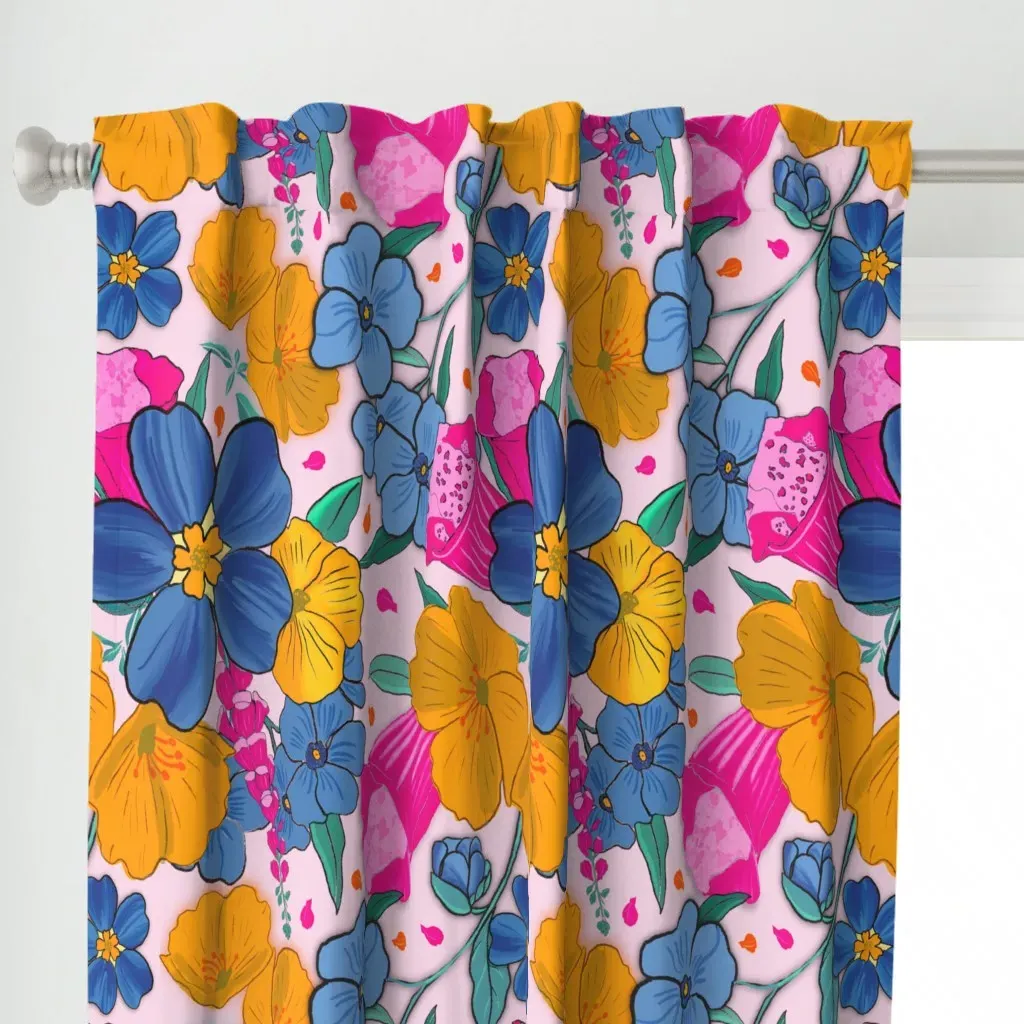 Maximalist Floral Field Curtain Panel - Orange alternate view
