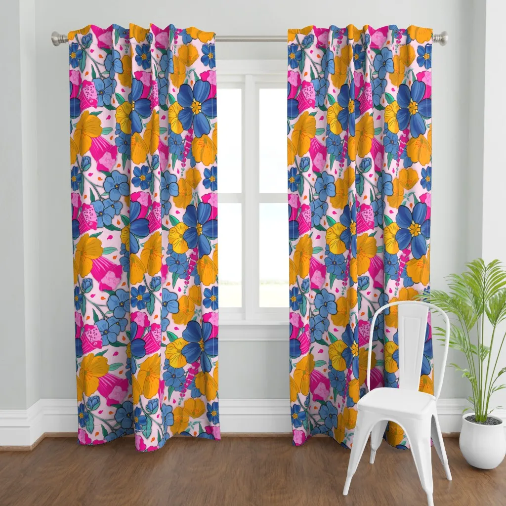 Maximalist Floral Field Curtain Panel - Orange product