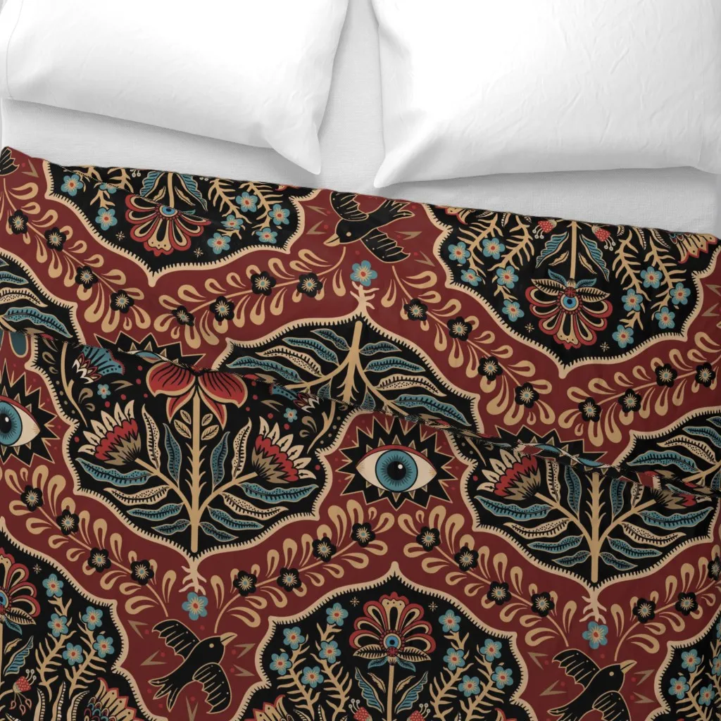 Maximalist Folk Damask Duvet Cover - Burgundy alternate view