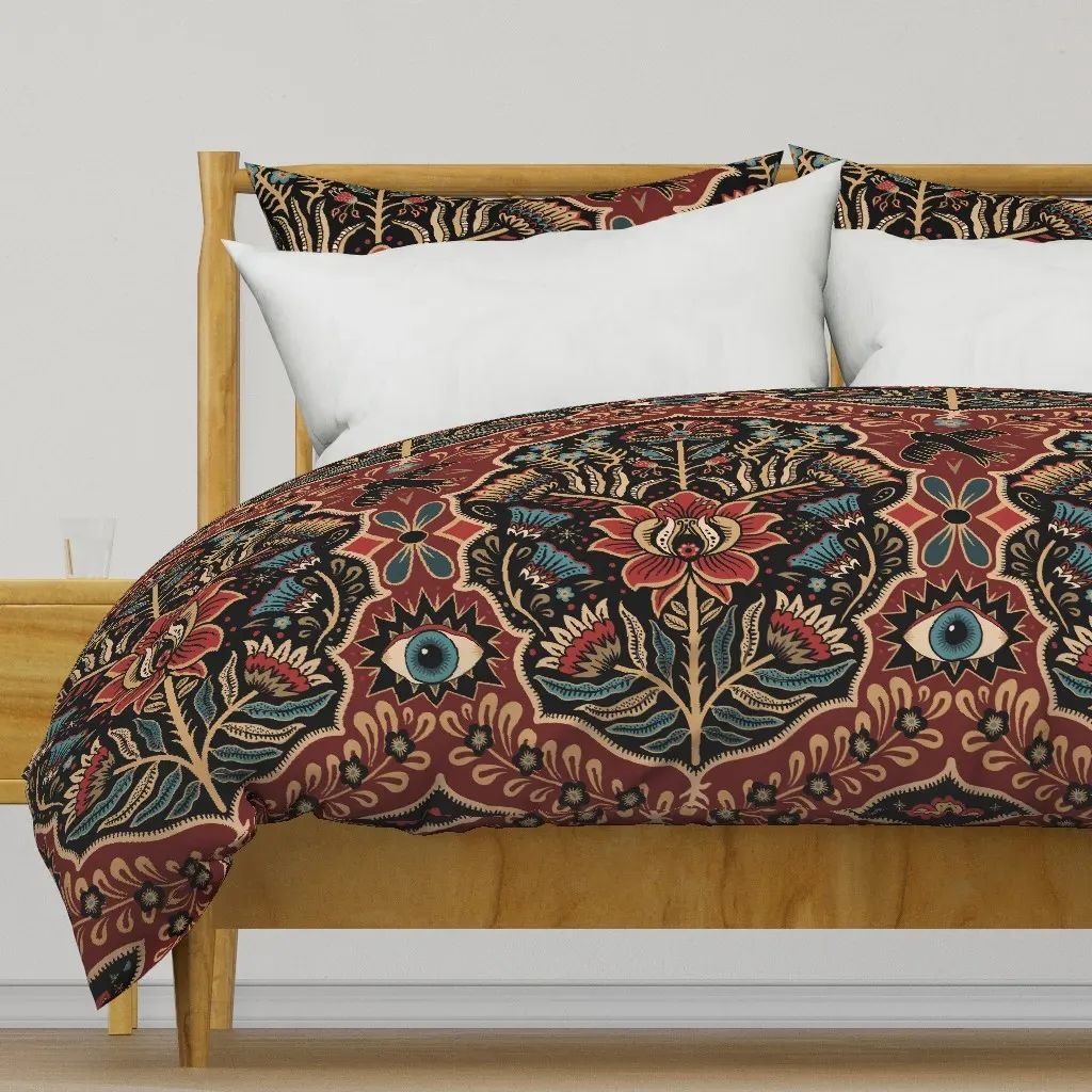 Maximalist Folk Damask Duvet Cover - Burgundy product