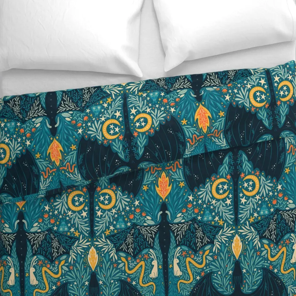 Maximalist Folk Dragons Duvet Cover - Teal alternate view