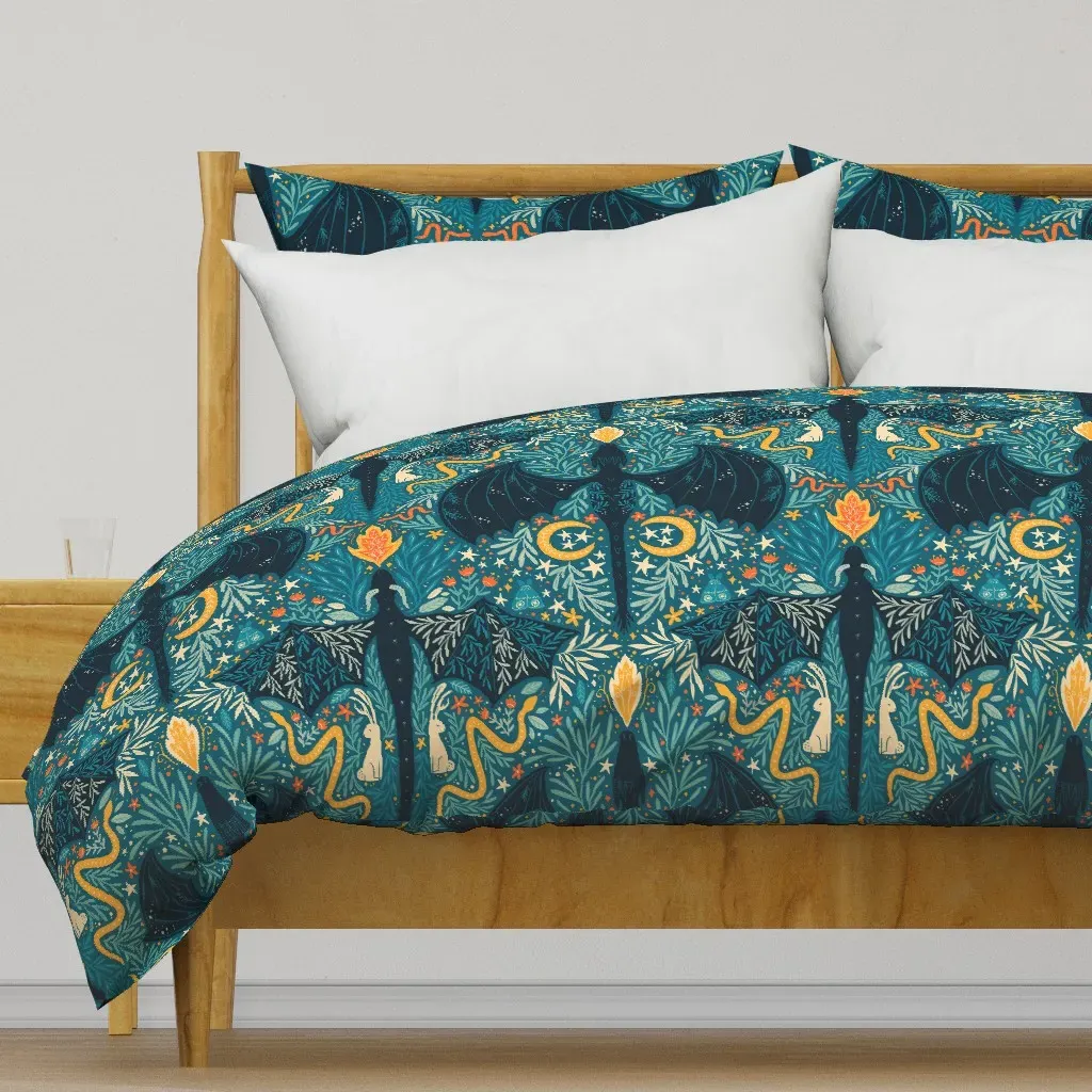Maximalist Folk Dragons Duvet Cover - Teal product