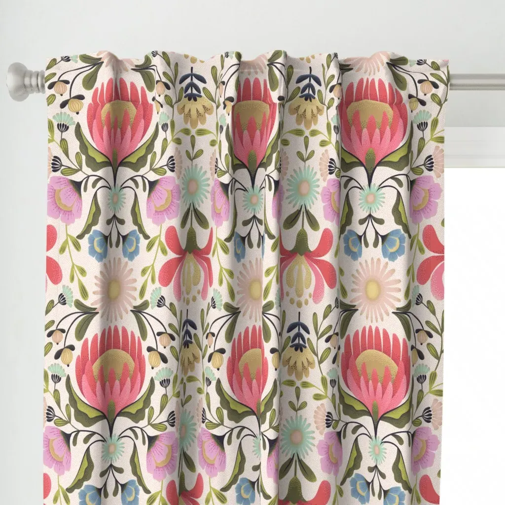 Maximalist Folk Flowers Curtain Panel - Pink alternate view