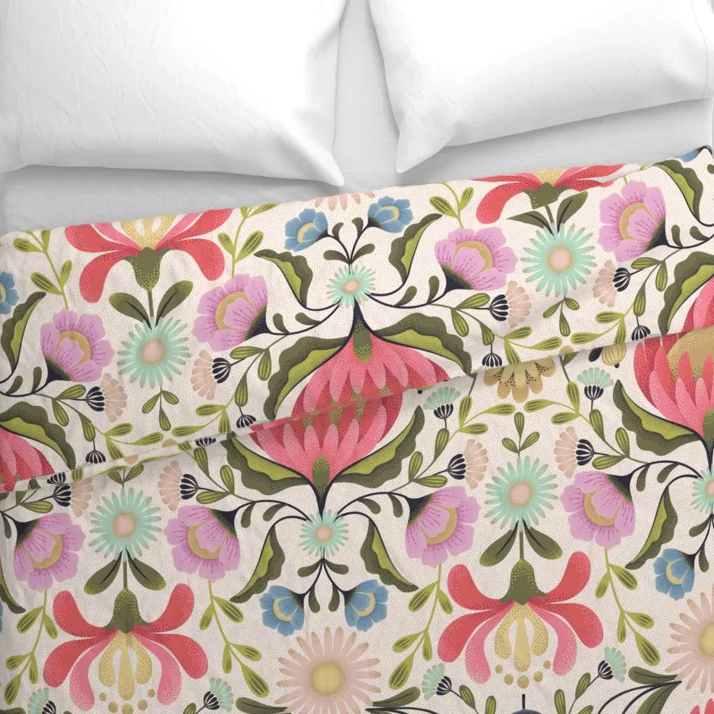 Maximalist Folk Flowers Duvet Cover - Pink alternate view
