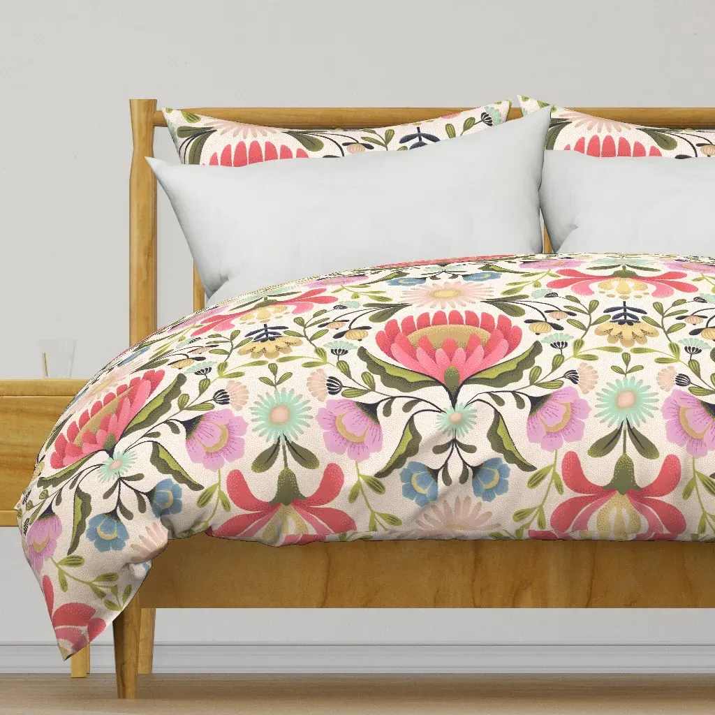 Maximalist Folk Flowers Duvet Cover - Pink product