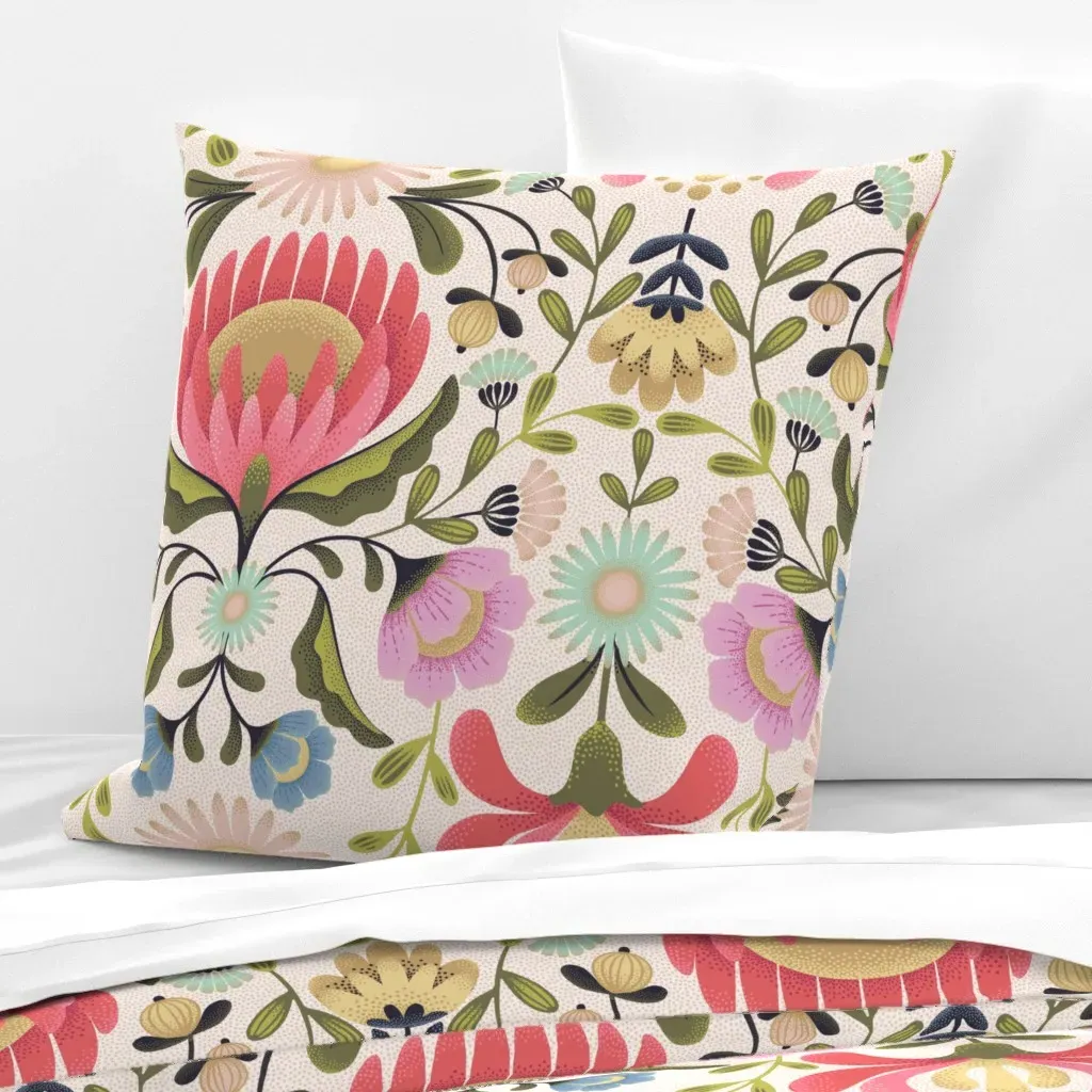 Maximalist Folk Flowers Euro Pillow Sham - Pink product