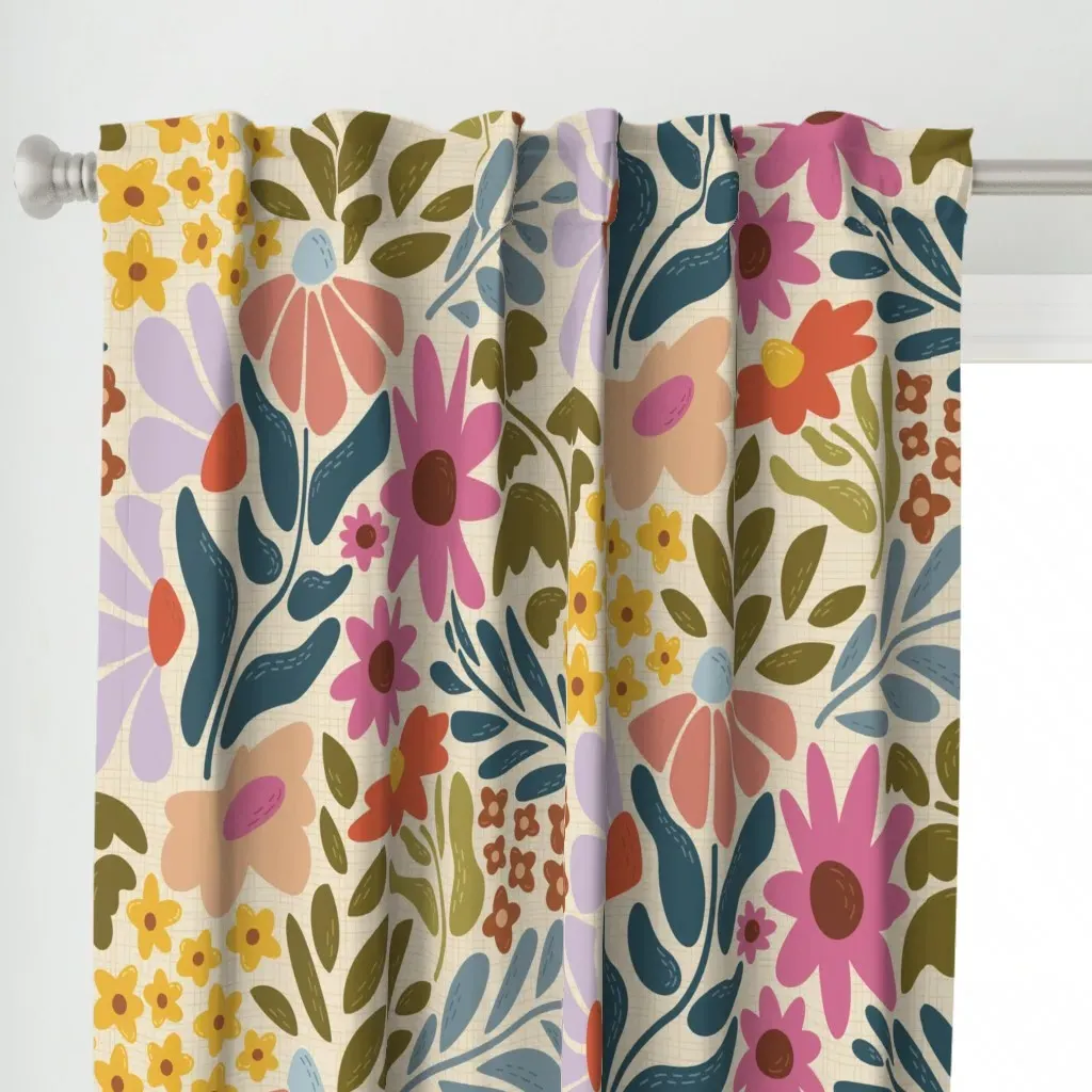 Maximalist Retro Floral Curtain Panel - Pink alternate view