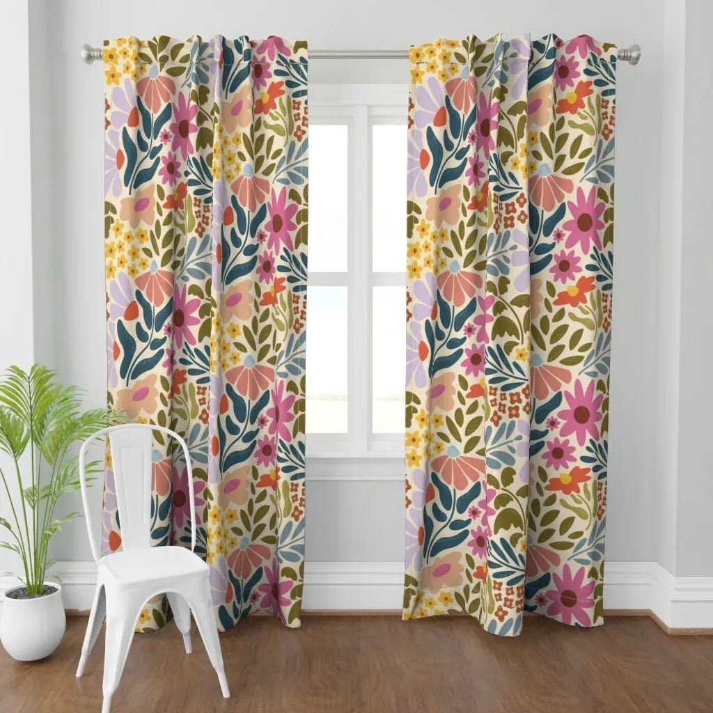Maximalist Retro Floral Curtain Panel - Pink product