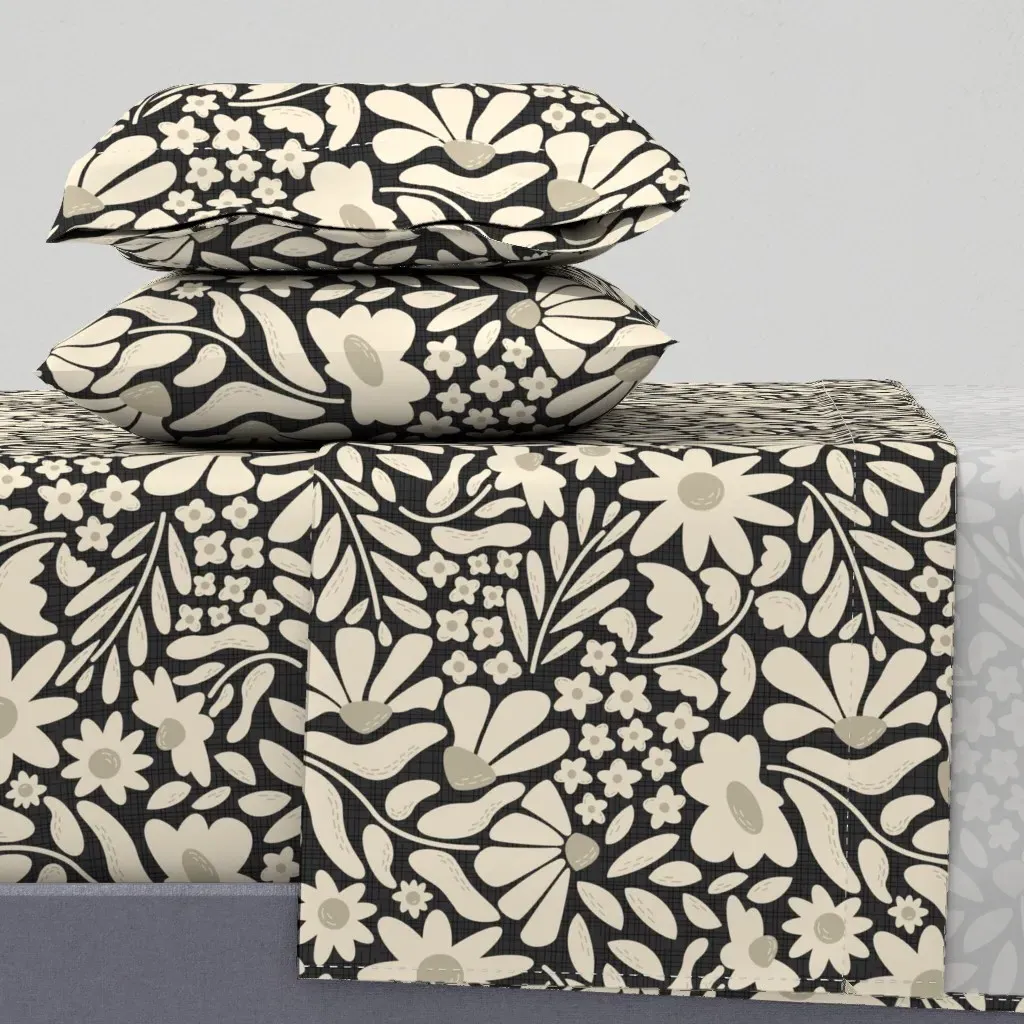 Maximalist Retro Floral King Size Sheet Set - Dark Charcoal product