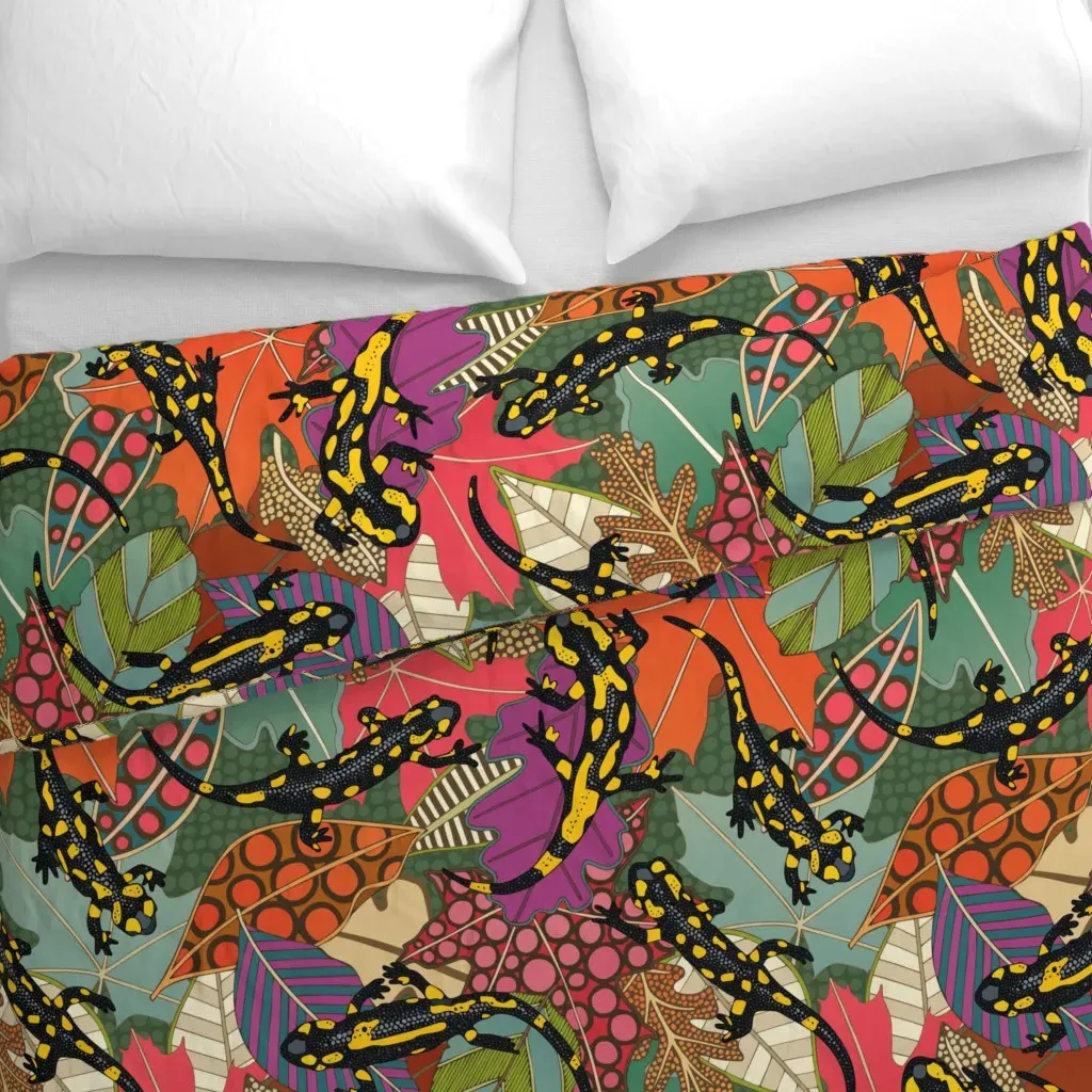 Maximalist Salamander Forest Duvet Cover - Black alternate view
