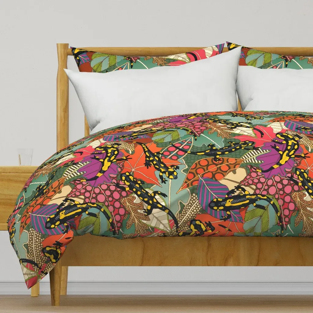 Maximalist Salamander Forest Duvet Cover - Black product