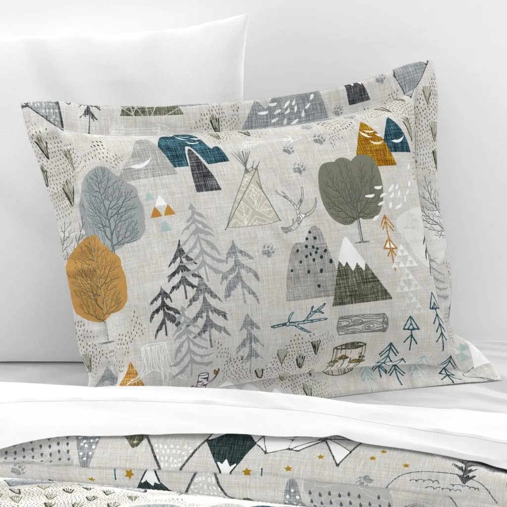 Max's Map Jumbo Standard Flanged Cushion Cover - Light Grey, Cotton Sateen product