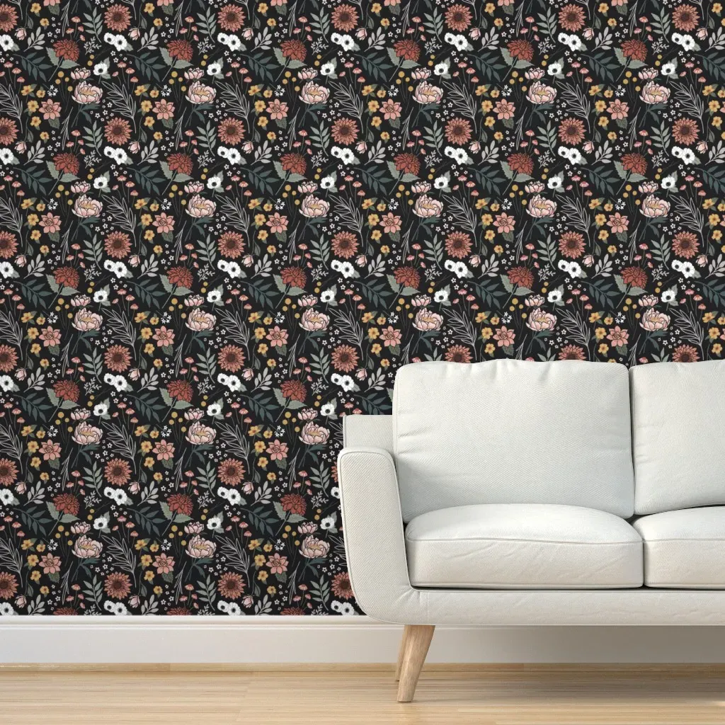 Maya Boho Floral Peel and Stick Wallpaper - Black product