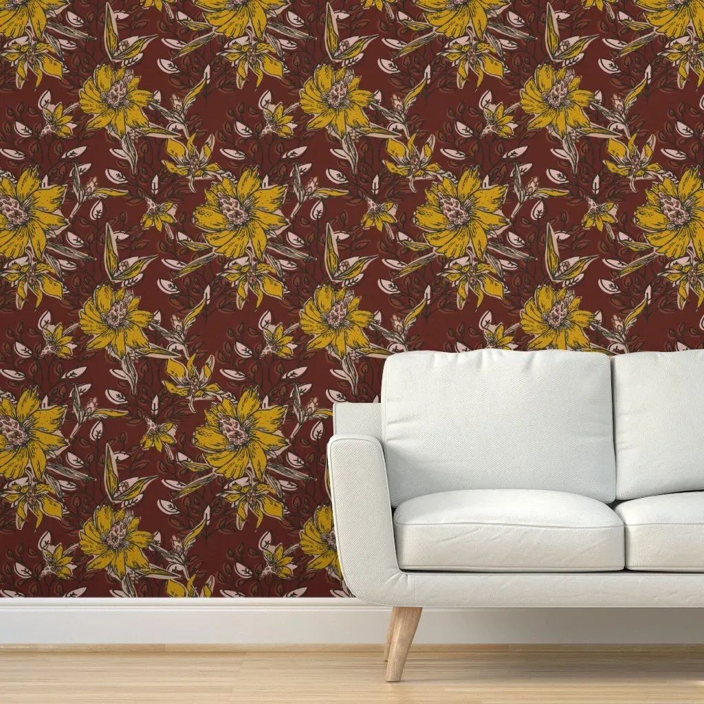 Maya Flora Kantha Peel and Stick Wallpaper - Burgundy product