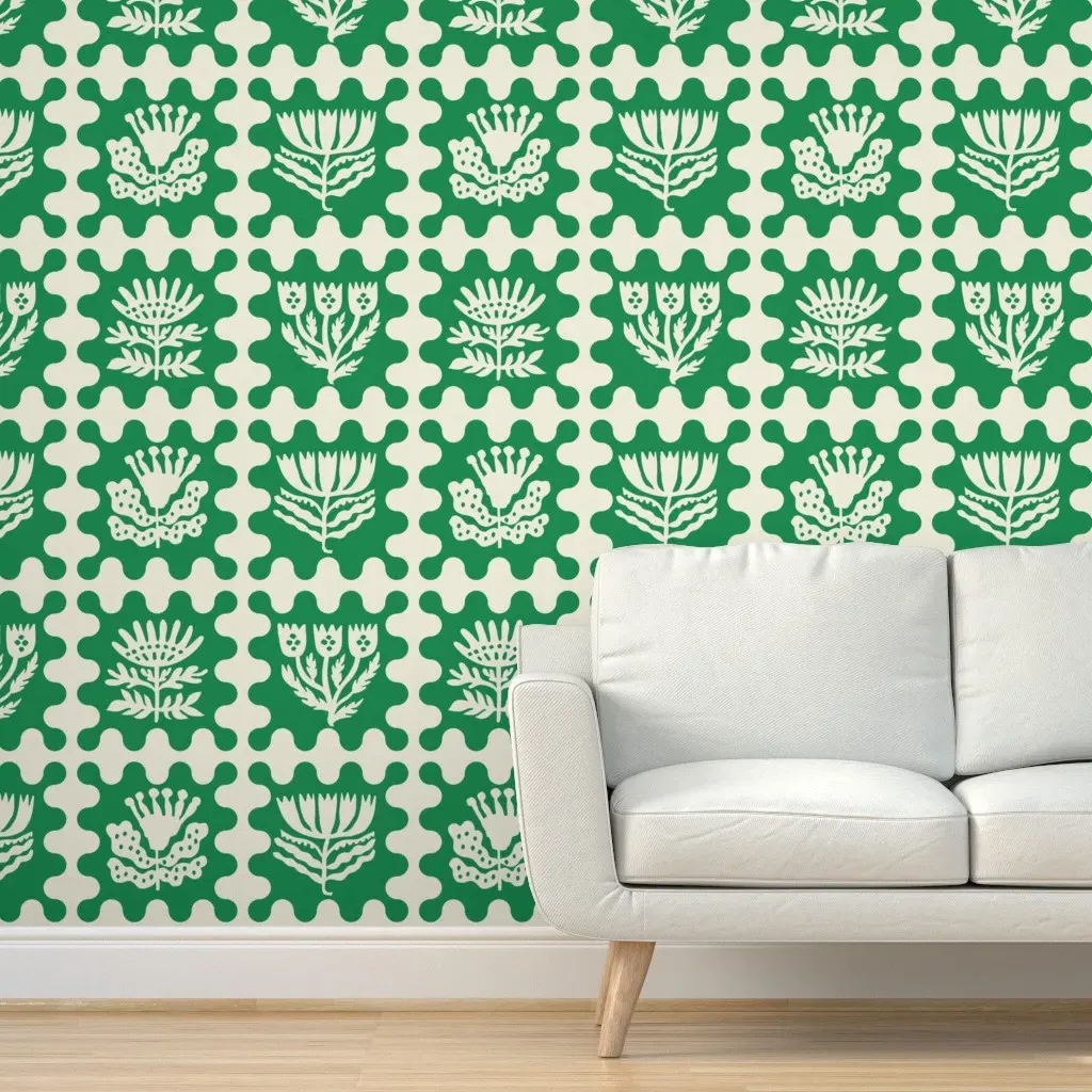 Maya Folkflower Peel and Stick Wallpaper - Green product