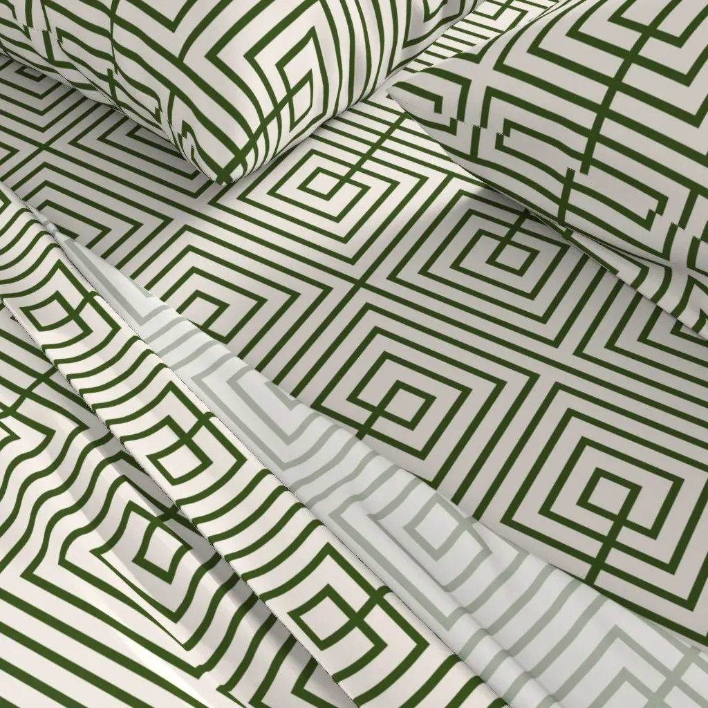 Maze Geo Queen Size Sheet Set - Olive Green alternate view