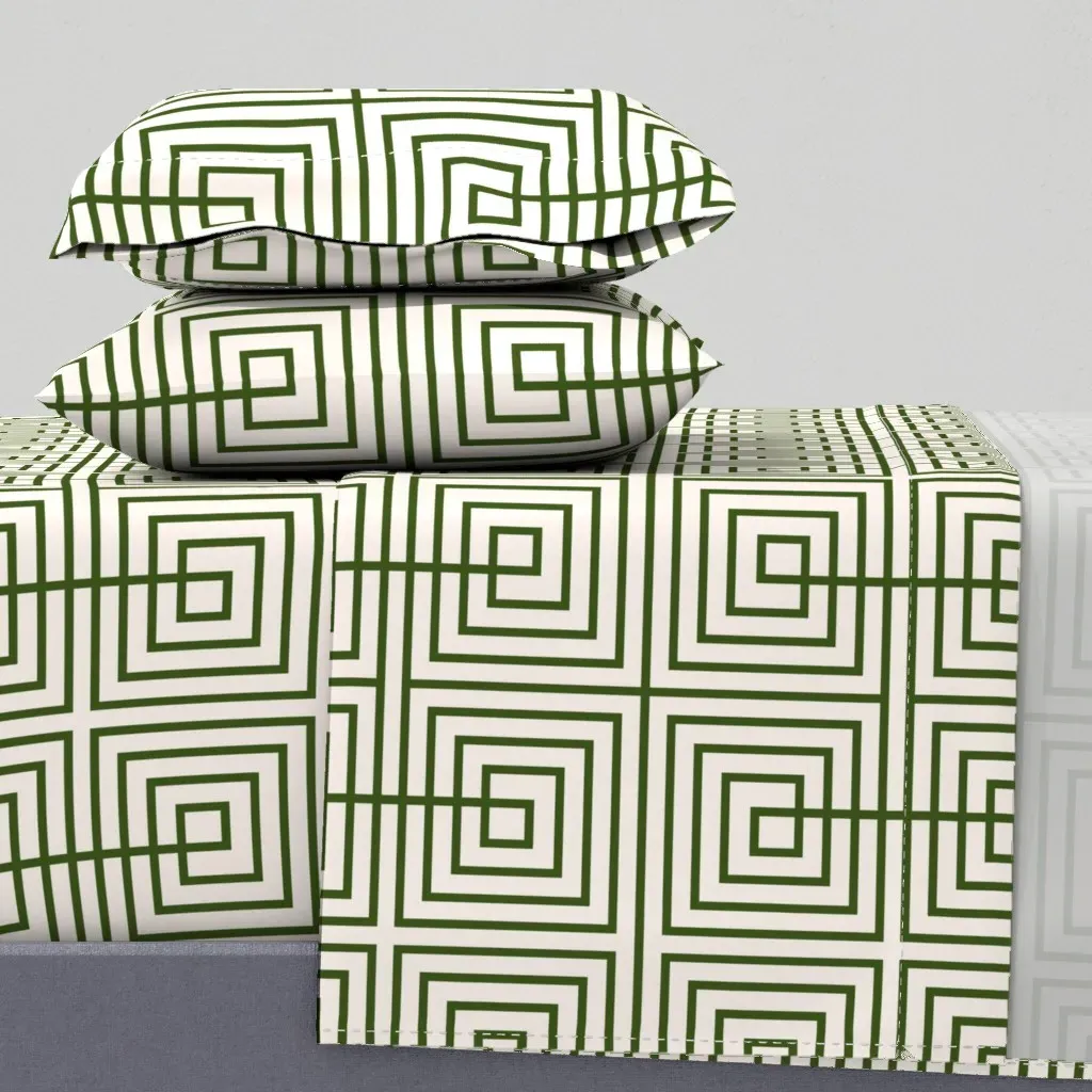 Maze Geo Queen Size Sheet Set - Olive Green product