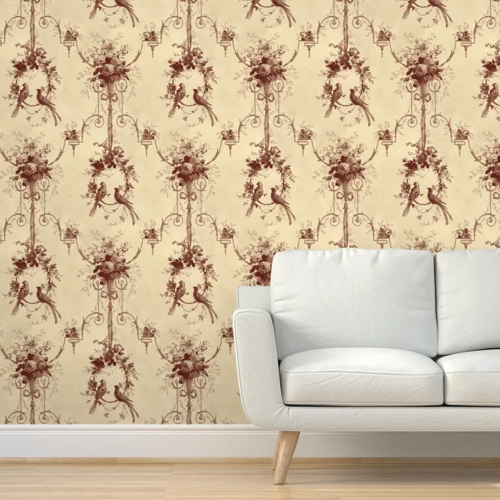 Mccallister Toile Peel and Stick Wallpaper - Parchment by Spoonflower