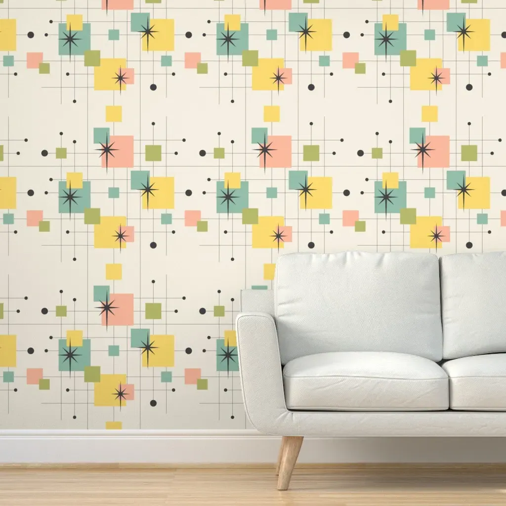 MCM Atomic Grid Peel and Stick Wallpaper - Pale Yellow product