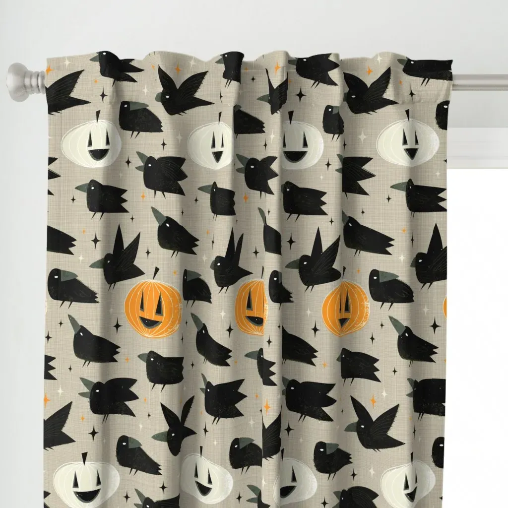 MCM Crows and Jack-O Curtain Panel - Black alternate view