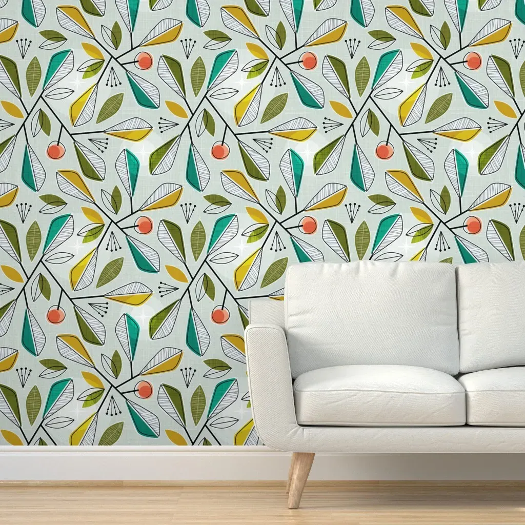 Mcm Komorebi Peach Tree Peel and Stick Wallpaper - Teal product