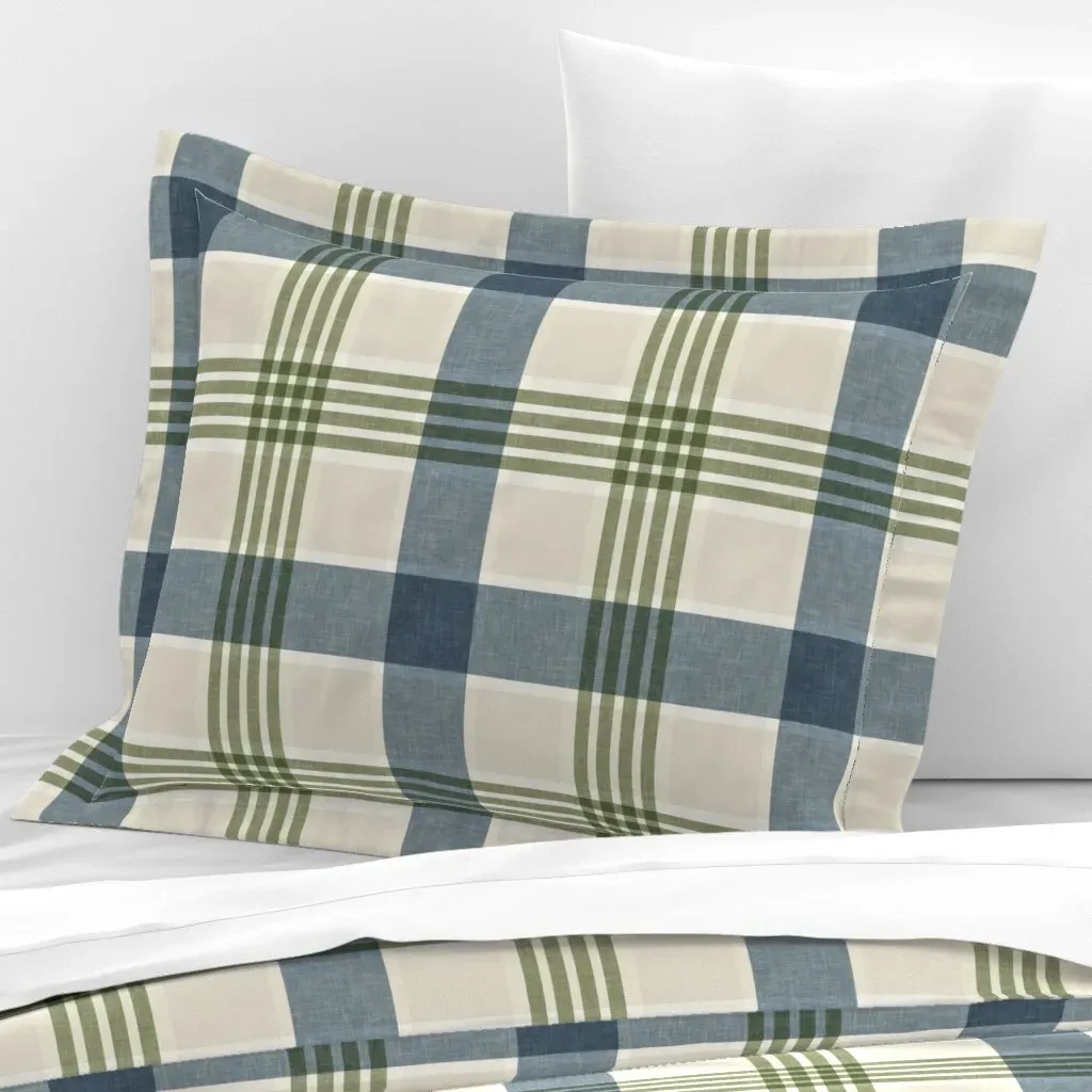 Meadow Plaid Standard Flanged Pillow Sham - Blue, Cotton Sateen product