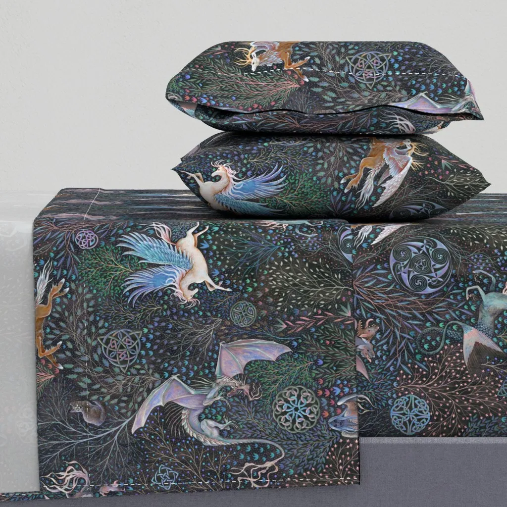 Medieval Mythical Creatures Celtic Ornaments Queen Sheet Set - Dark Teal product