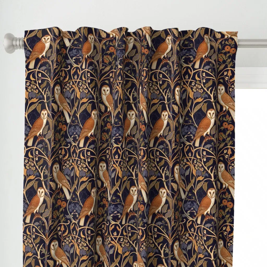 Medieval Owls Curtain Panel - Burnt Orange alternate view