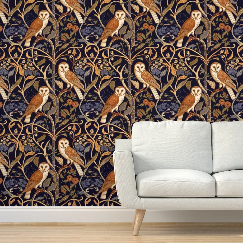 Medieval Owls Peel and Stick Wallpaper - Burnt Orange product