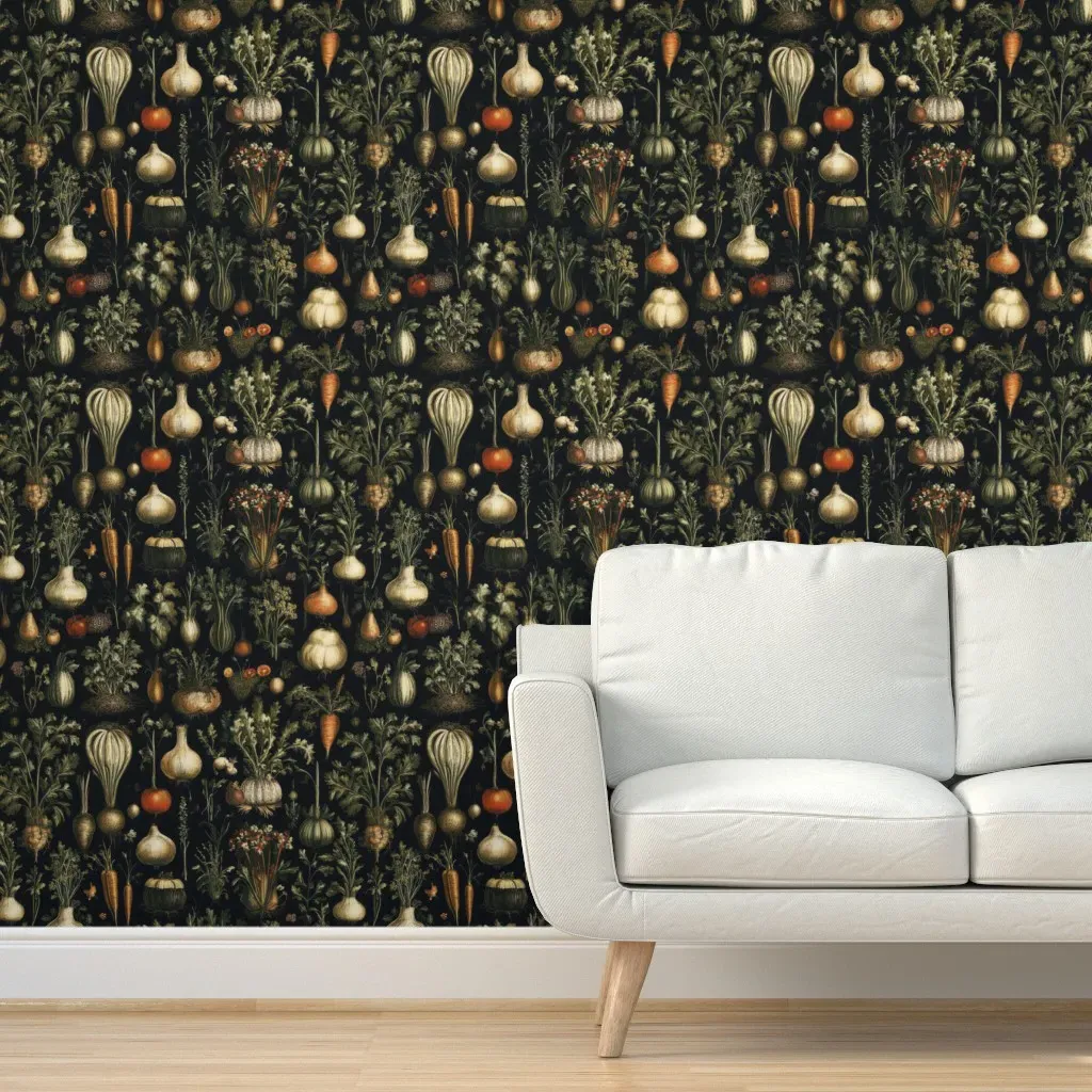 Medieval Root Vegetables Peel and Stick Wallpaper - Dark Green product