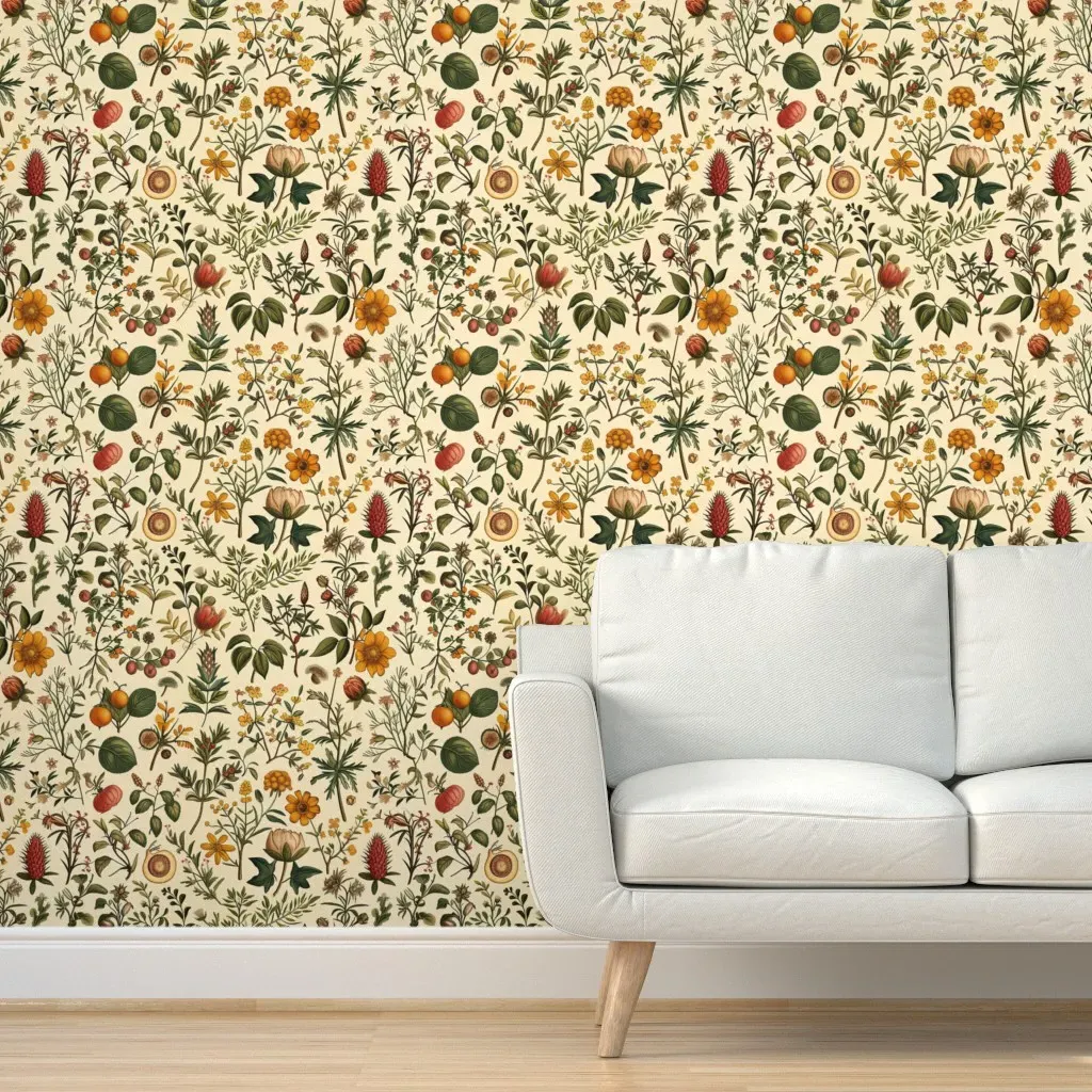 Medieval Scientific Flowers Peel and Stick Wallpaper - Yellow product