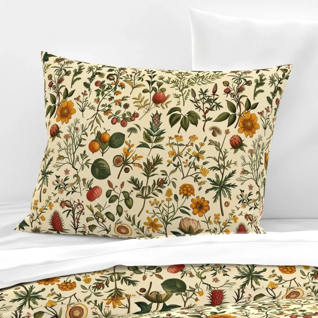 Medieval Scientific Flowers Standard Knife Edge Pillow - Yellow, Cotton Sateen product