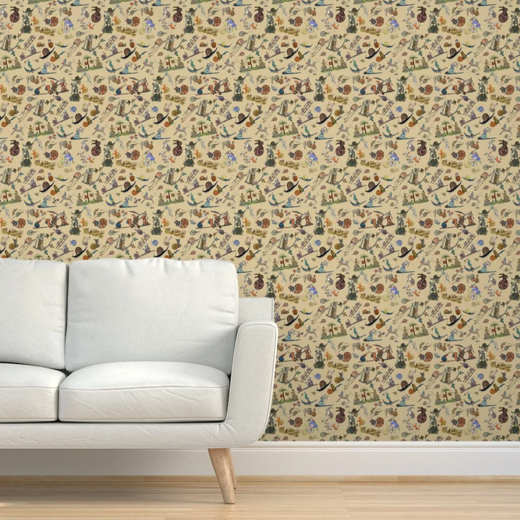 Medieval Snails Peel and Stick Wallpaper - Beige, Black product