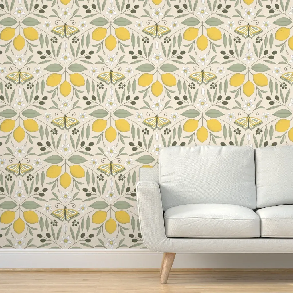 Mediterranean Lemon Damask Peel and Stick Wallpaper - Yellow product