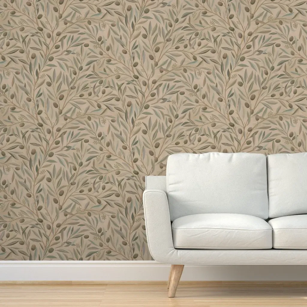 Mediterranean Olive Tree Branches Peel and Stick Wallpaper - Terracotta product