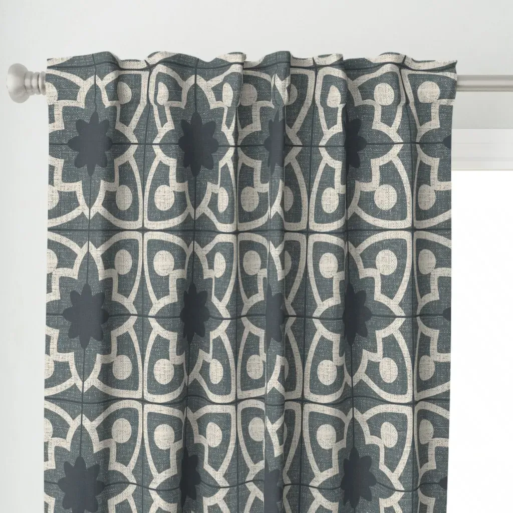 Mediterranean Tile Large Curtain Panel - Dark Gray alternate view