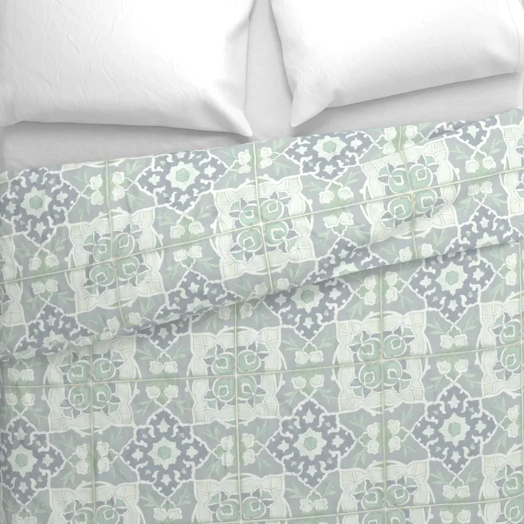 Mediterranean Tiles Light Duvet Cover - Gray alternate view