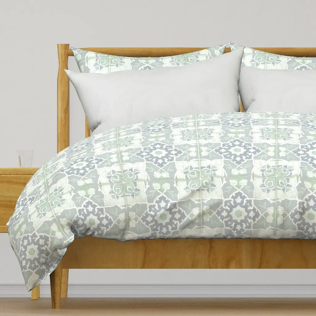 Mediterranean Tiles Light Duvet Cover - Gray product