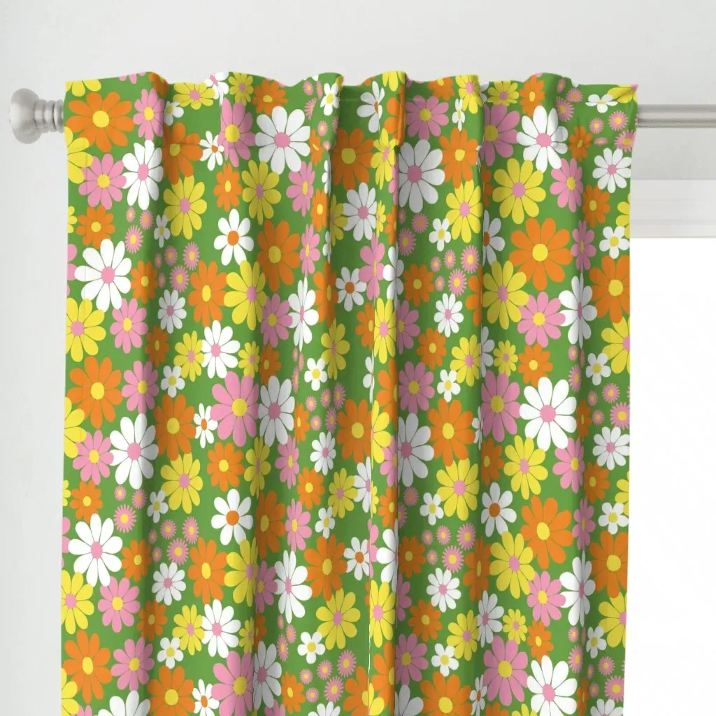 Medium 70S Flower Curtain Panel - White alternate view