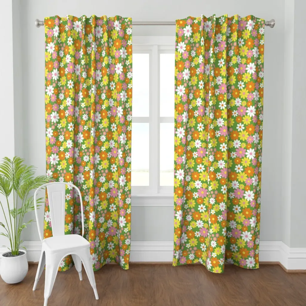 Medium 70S Flower Curtain Panel - White product