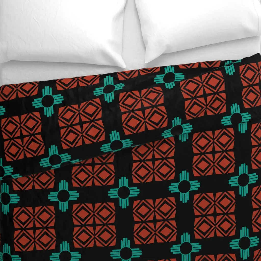 Medium Scale New Mexico Tribal Duvet Cover - Teal alternate view