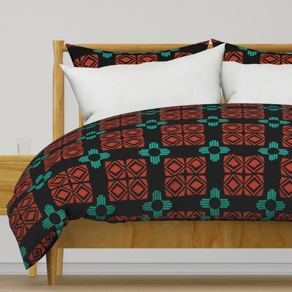 Medium Scale New Mexico Tribal Duvet Cover - Teal product