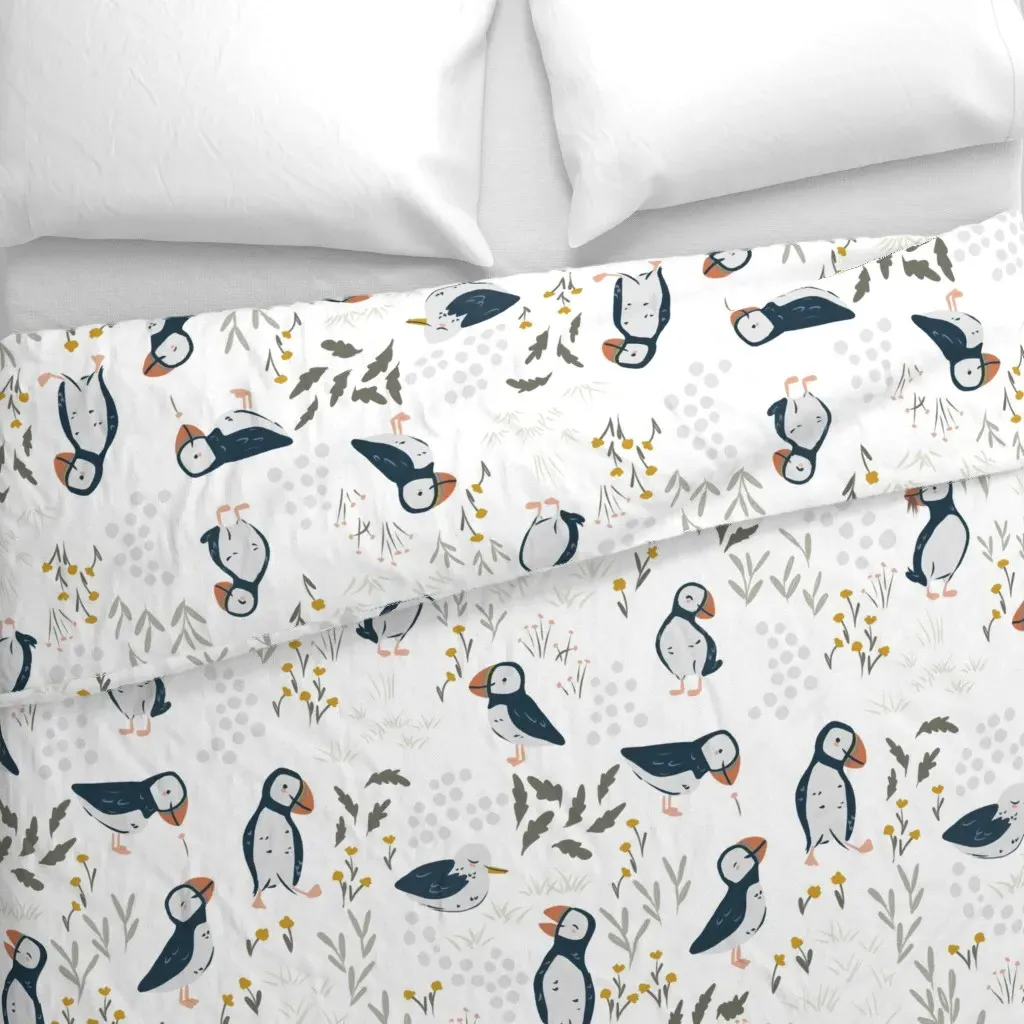 Medium Scale Puffin Birds Duvet Cover - White alternate view