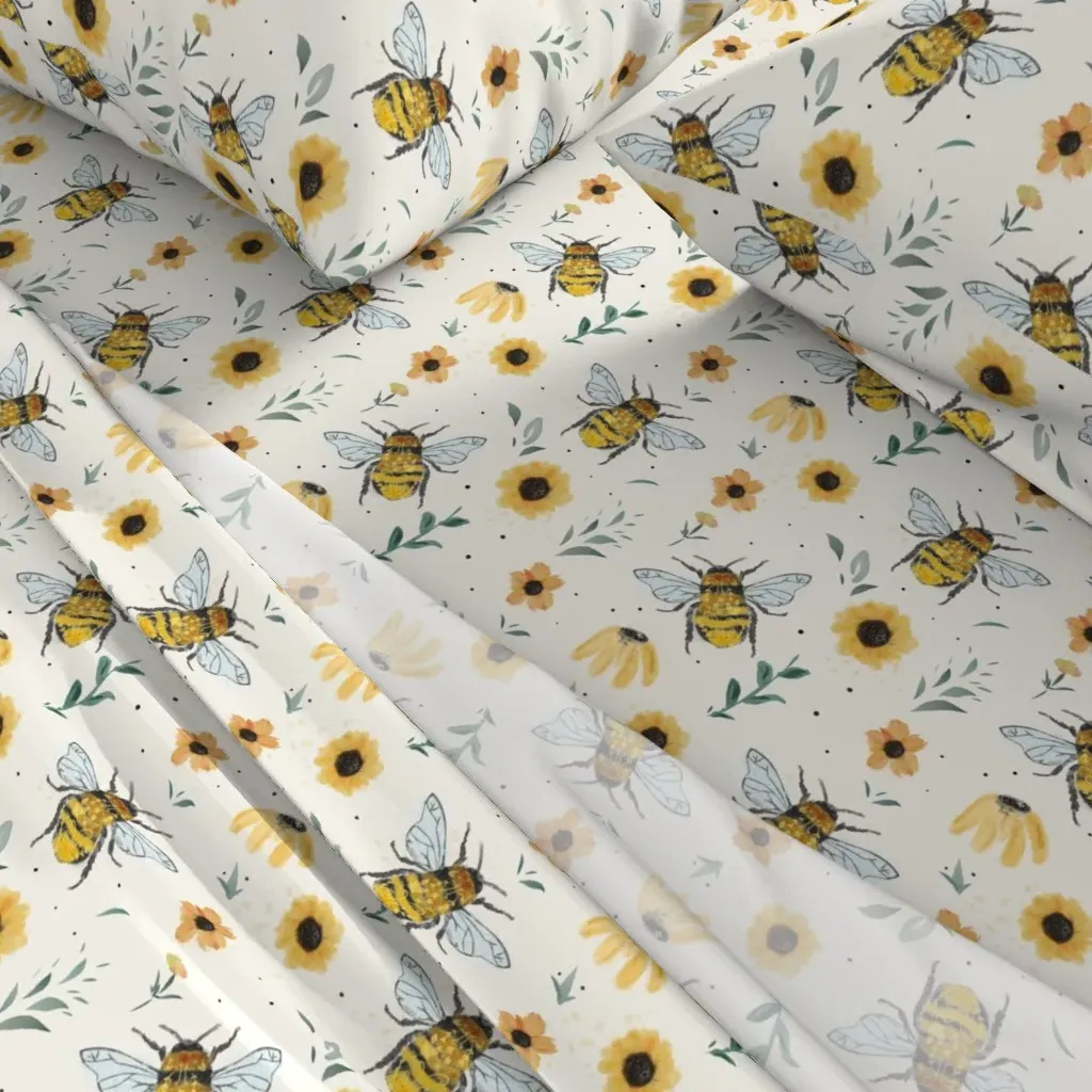 Medium Scale Spring Bees King Size Sheet Set - Yellow alternate view