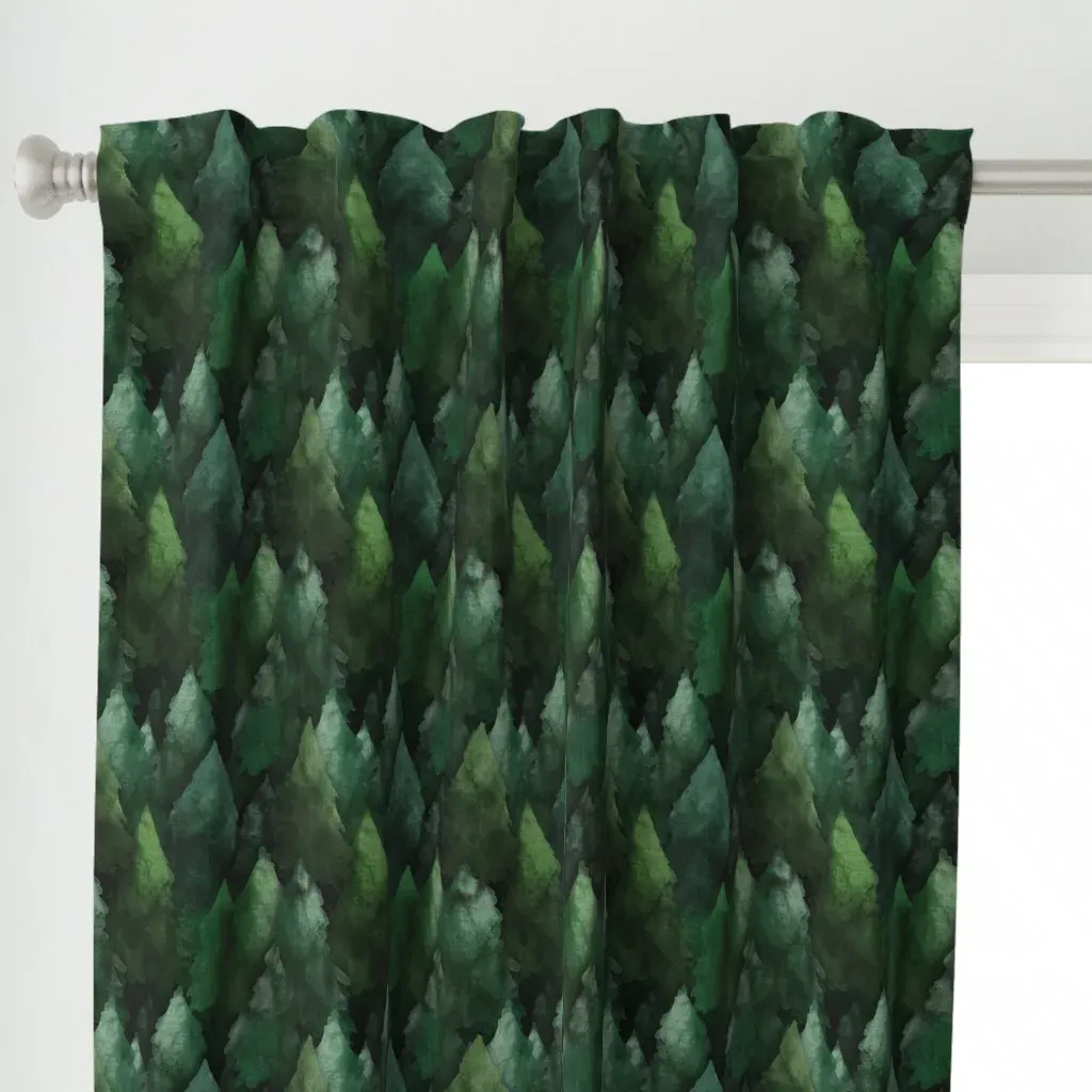 Medium Scale Watercolour Curtain Panel - Dark Green alternate view