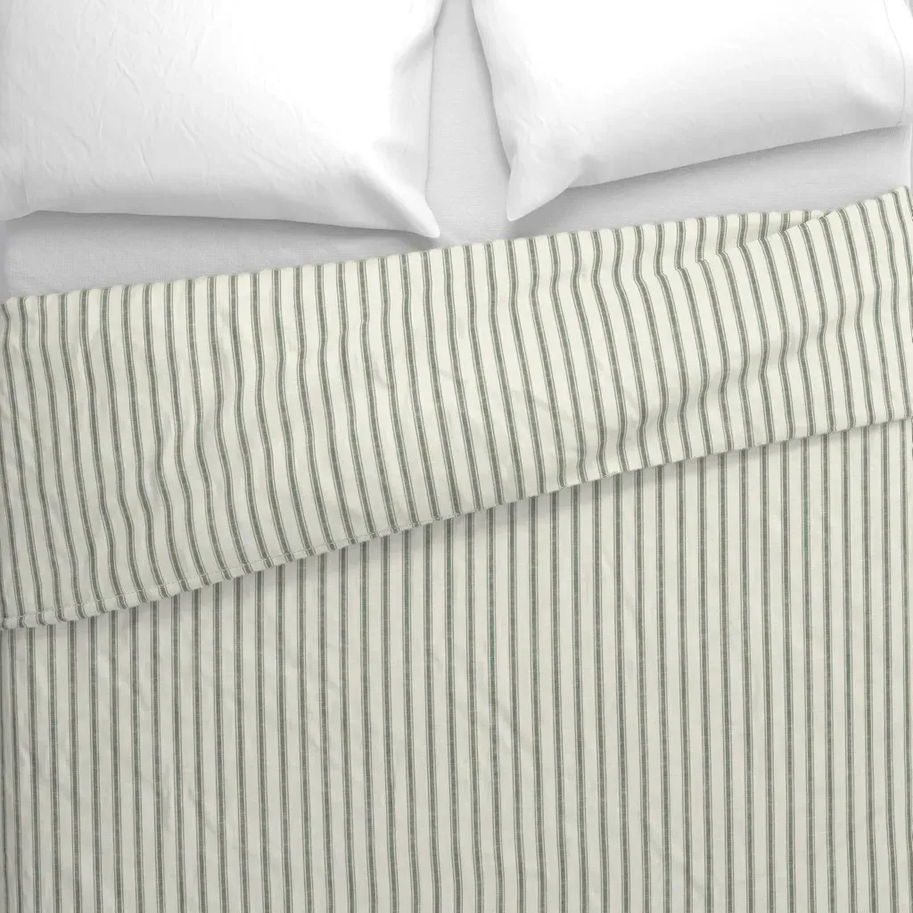 Medium Textured Ticking Duvet Cover - Green alternate view
