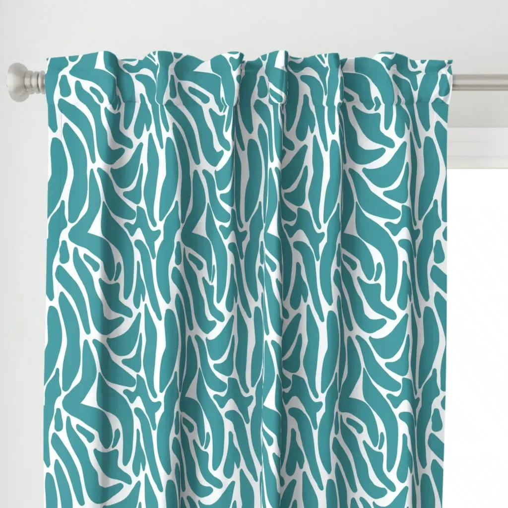 Medium Zebra Abstract Curtain Panel - Teal alternate view